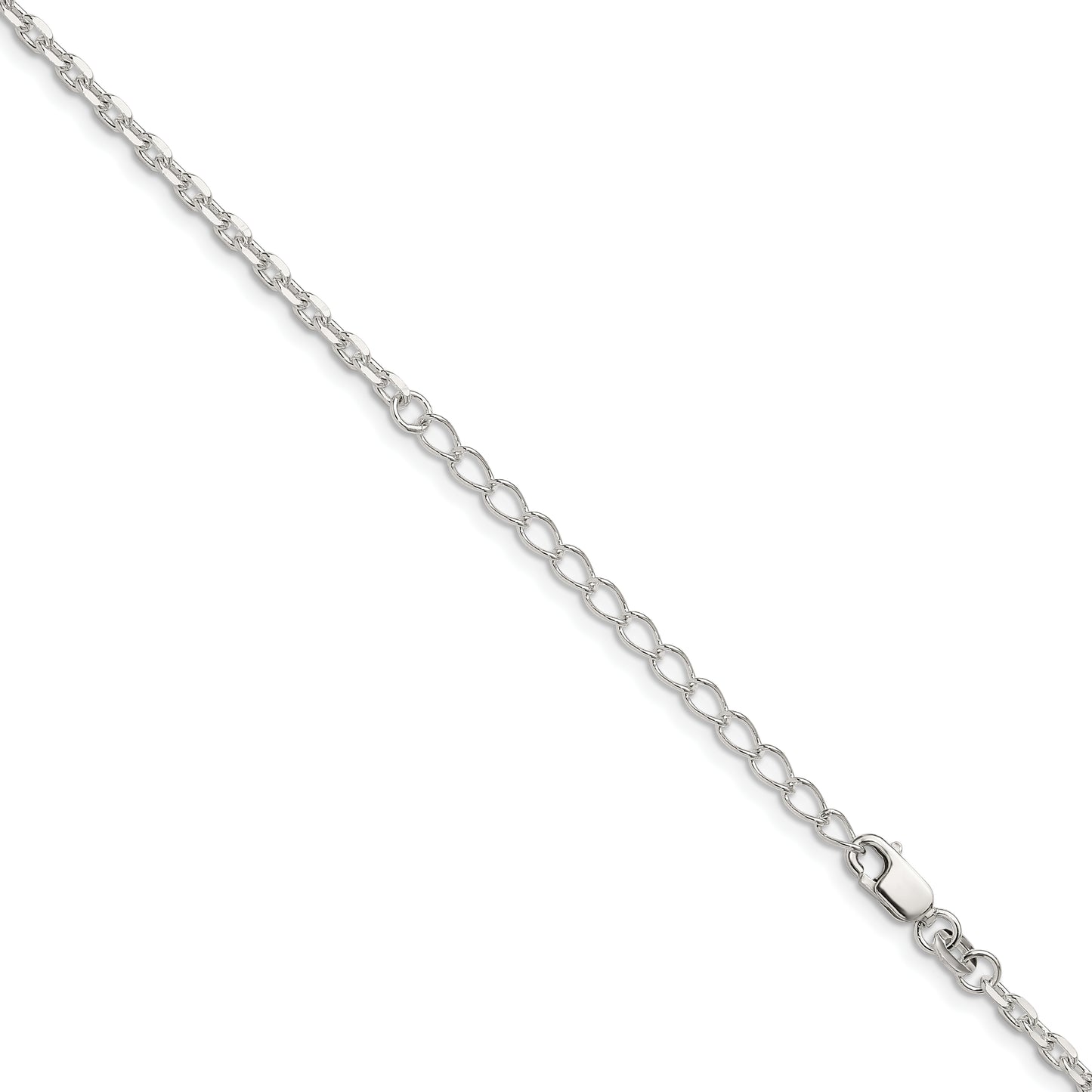 18 Inch Sterling Silver 2.75mm Beveled Oval Cable Chain W/2In Ext.