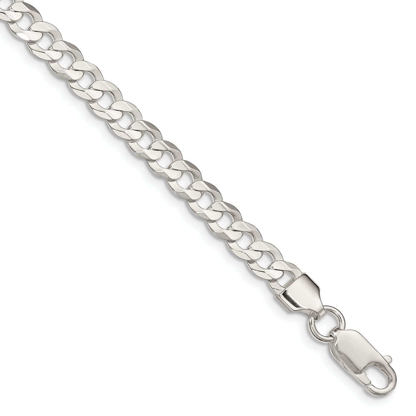 7 Inch Sterling Silver 5.65mm Concave Beveled Curb Chain