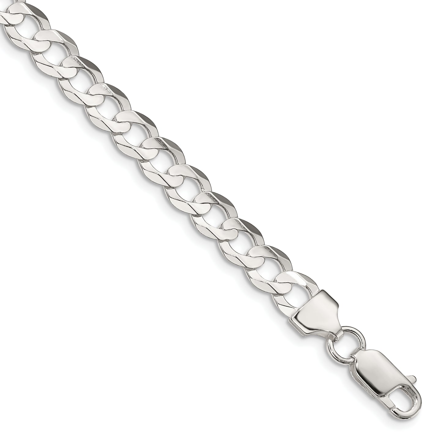 7 Inch Sterling Silver 6.75mm Concave Beveled Curb Chain