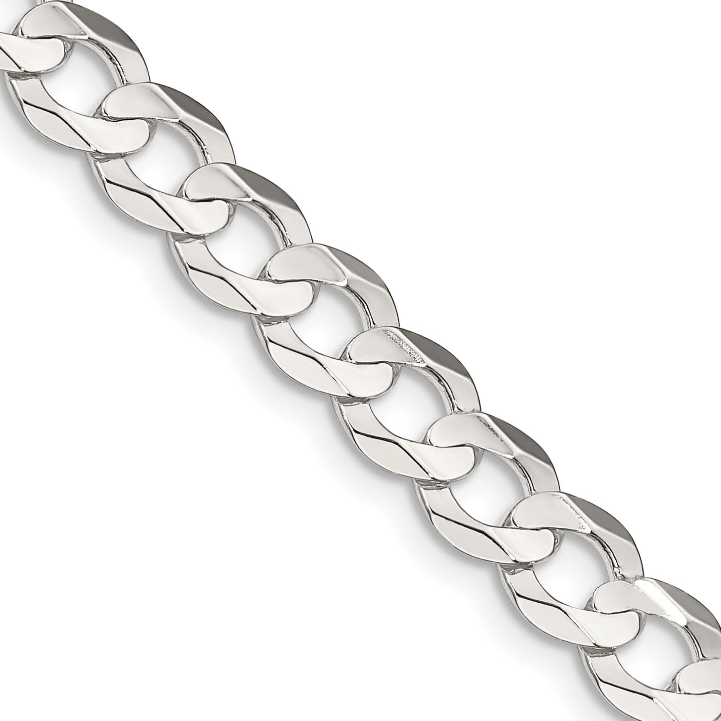 18 Inch Sterling Silver 6.75mm Concave Beveled Curb Chain