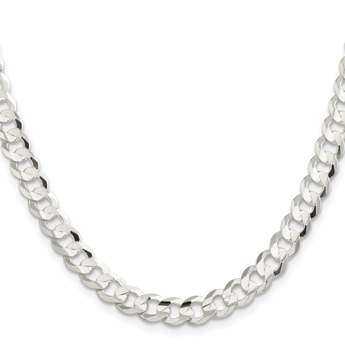 16 Inch Sterling Silver 7.8mm Concave Beveled Curb Chain