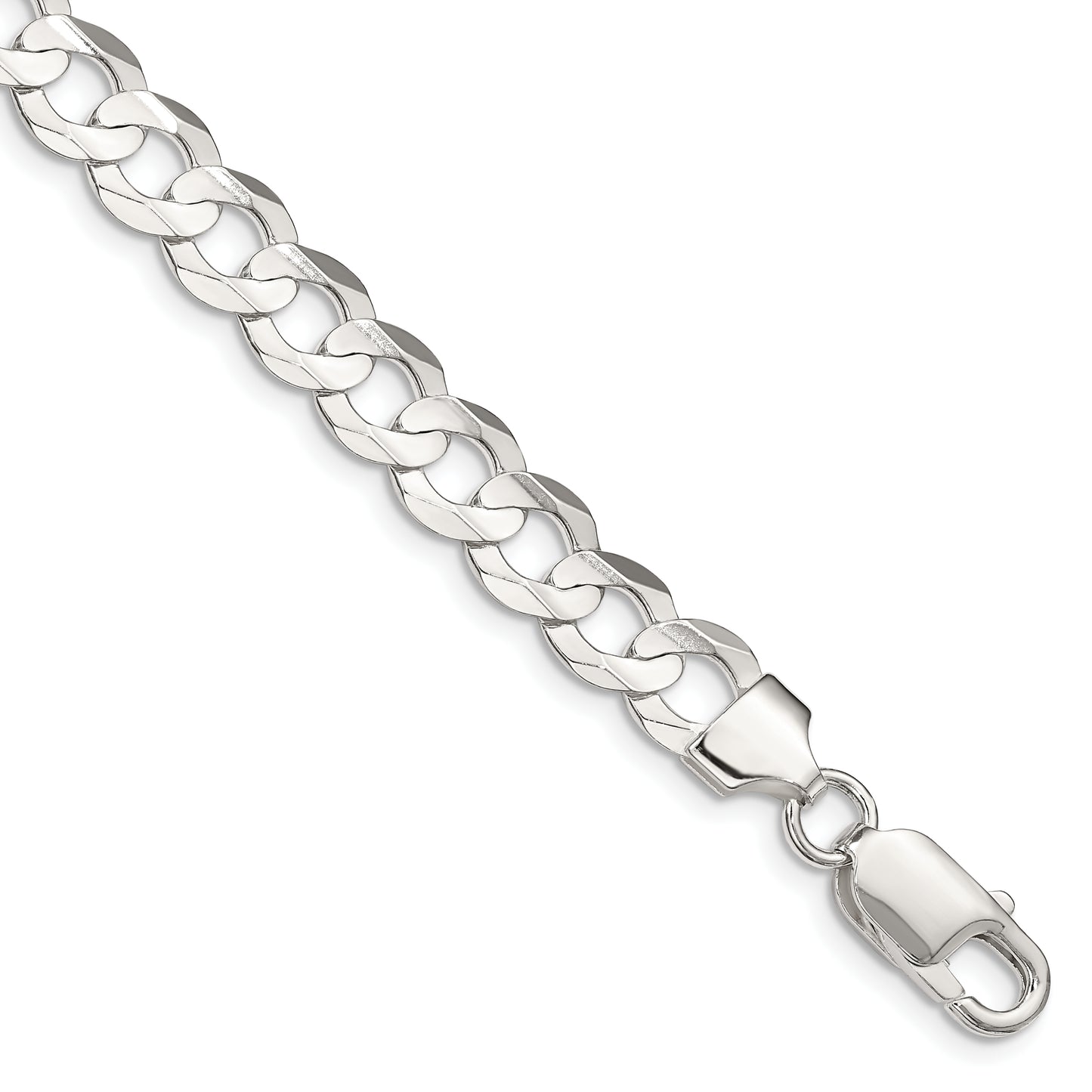 7 Inch Sterling Silver 7.8mm Concave Beveled Curb Chain