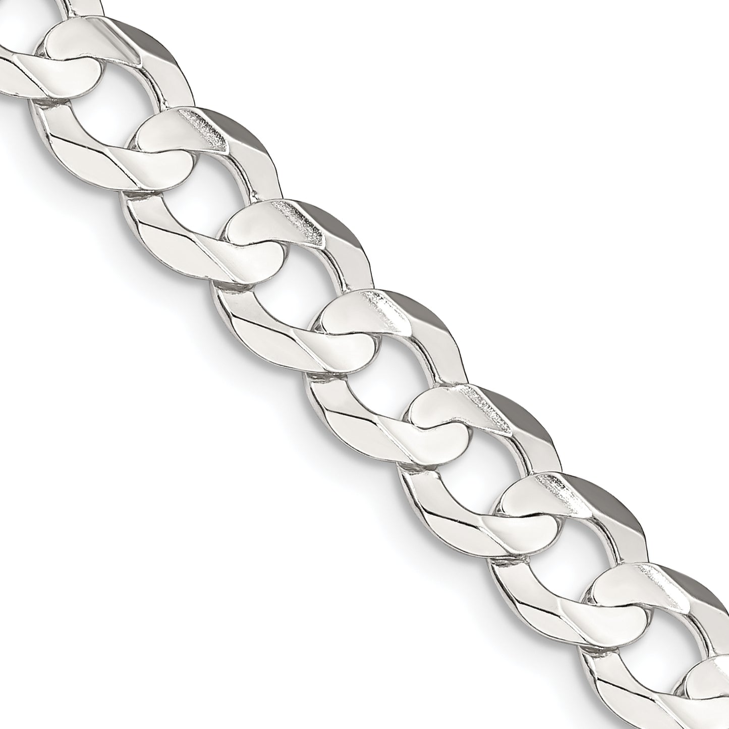 16 Inch Sterling Silver 7.8mm Concave Beveled Curb Chain