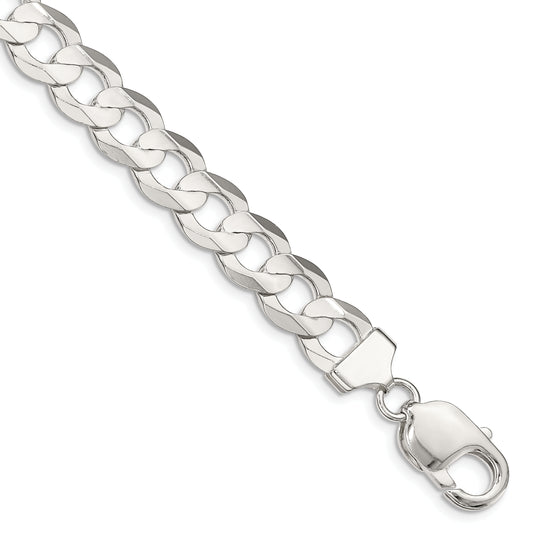 7 Inch Sterling Silver 9.75mm Concave Beveled Curb Chain