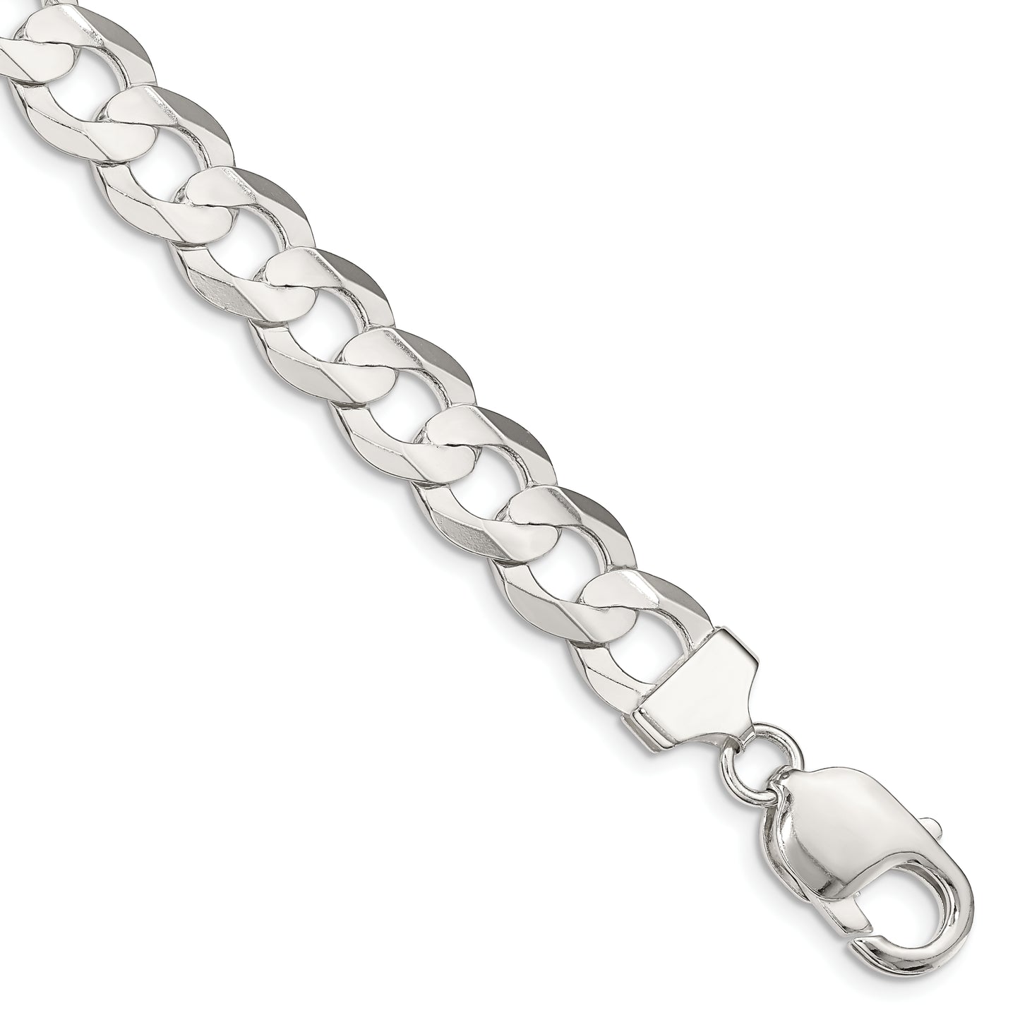 8 Inch Sterling Silver 9.75mm Concave Beveled Curb Chain