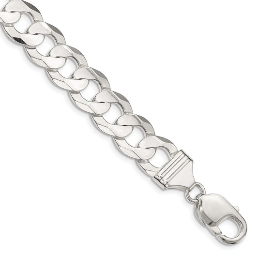 8 Inch Sterling Silver 11.9mm Concave Beveled Curb Chain