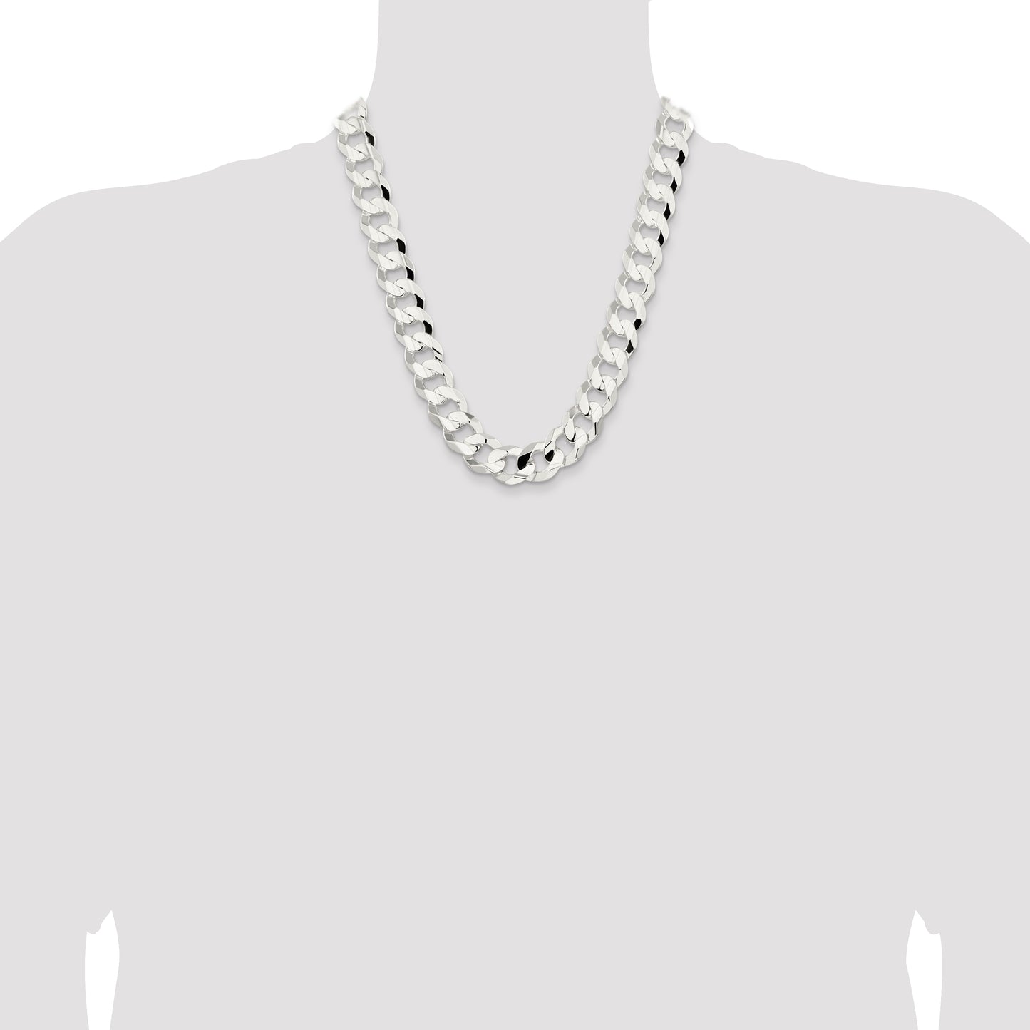 22 Inch Sterling Silver 15.75mm Concave Beveled Curb Chain