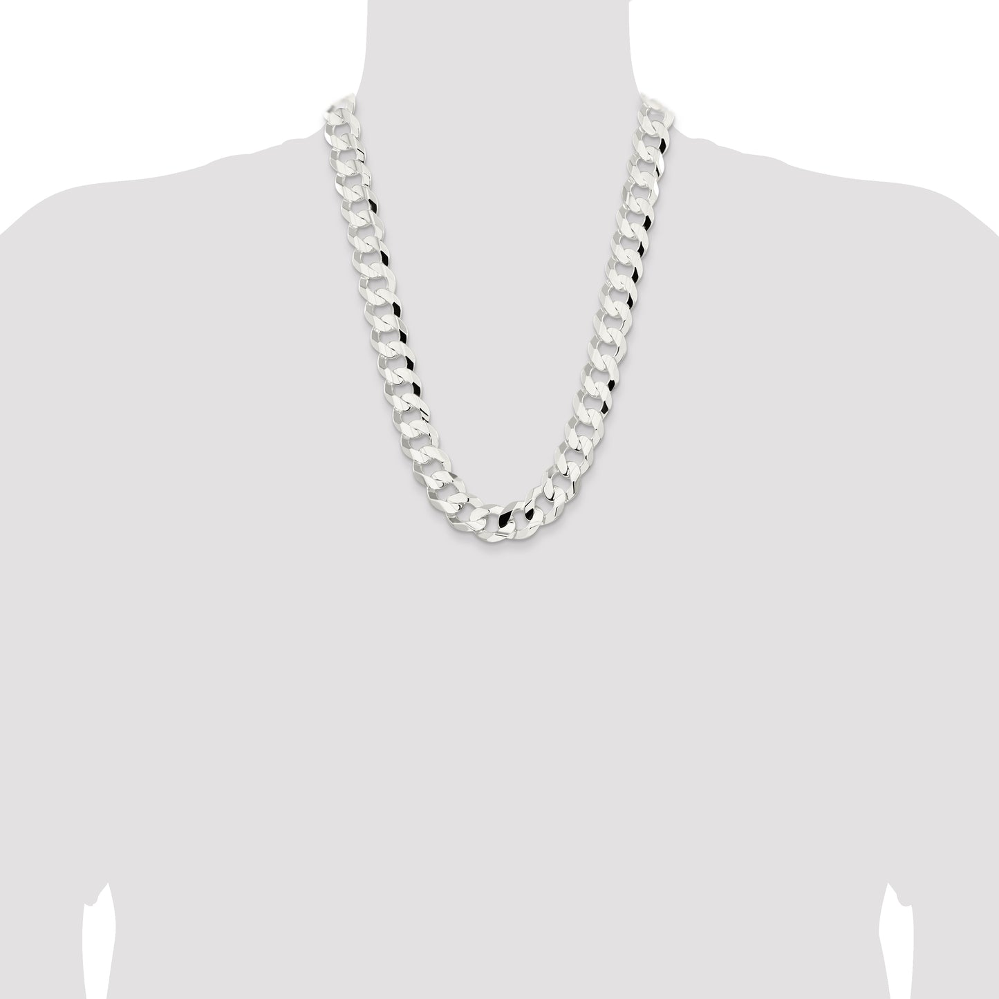 24 Inch Sterling Silver 15.75mm Concave Beveled Curb Chain