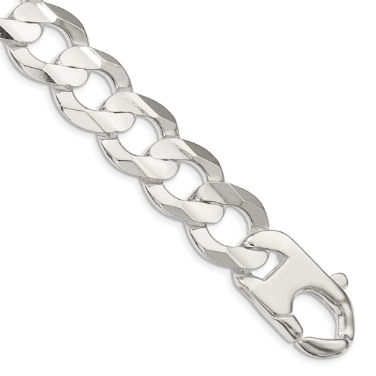 8 Inch Sterling Silver 15.75mm Concave Beveled Curb Chain