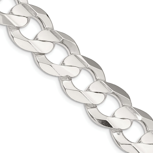 20 Inch Sterling Silver 15.75mm Concave Beveled Curb Chain