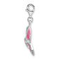 Sterling Silver Amore La Vita Rhodium-Plated Polished 3-D Enameled With Cz Pink Awareness Ribbon And Heart Charm Fancy Lobster Clasp