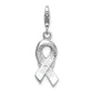 Sterling Silver Amore La Vita Rhodium-Plated Polished 3-D Enameled With Cz Pink Awareness Ribbon And Heart Charm Fancy Lobster Clasp