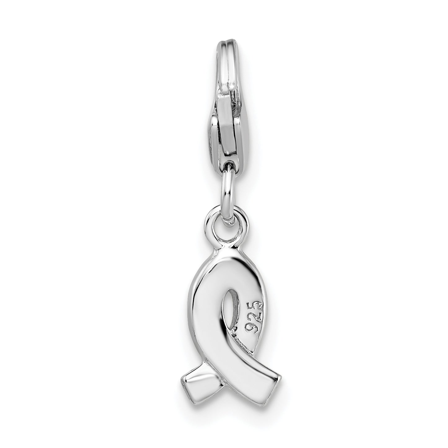 Sterling Silver Amore La Vita Rhodium-Plated Polished Crystal From Swarovski Awareness Ribbon Charm With Fancy Lobster Clasp