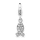 Sterling Silver Amore La Vita Rhodium-Plated Polished Crystal From Swarovski Awareness Ribbon Charm With Fancy Lobster Clasp