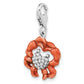 Sterling Silver Amore La Vita Rhodium-Plated Antiqued Enameled Crystal From Swarovski Heart Crab Charm With Fancy Lobster Clasp