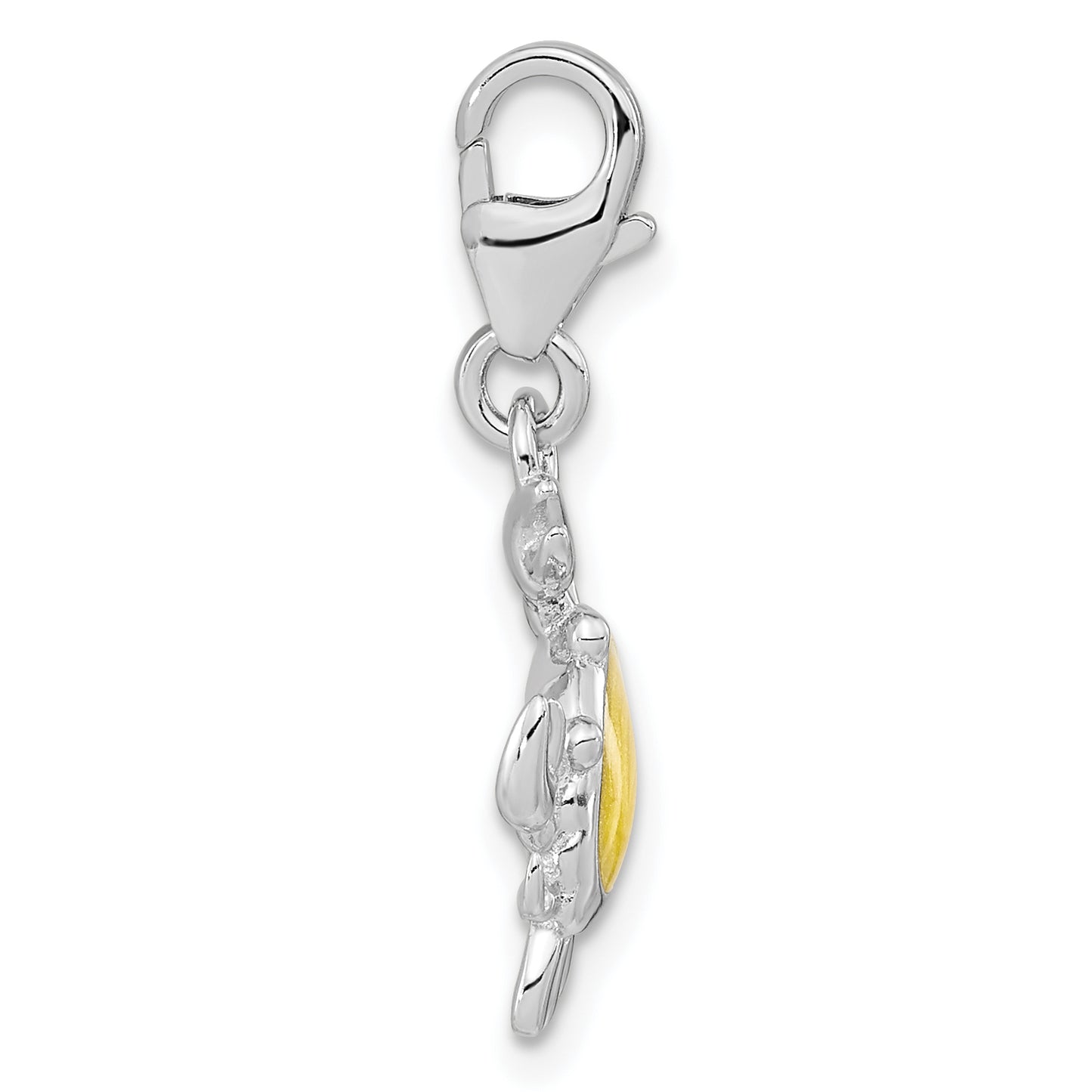 Sterling Silver Amore La Vita Rhodium-Plated Polished Glitter Enameled Crab Charm With Fancy Lobster Clasp