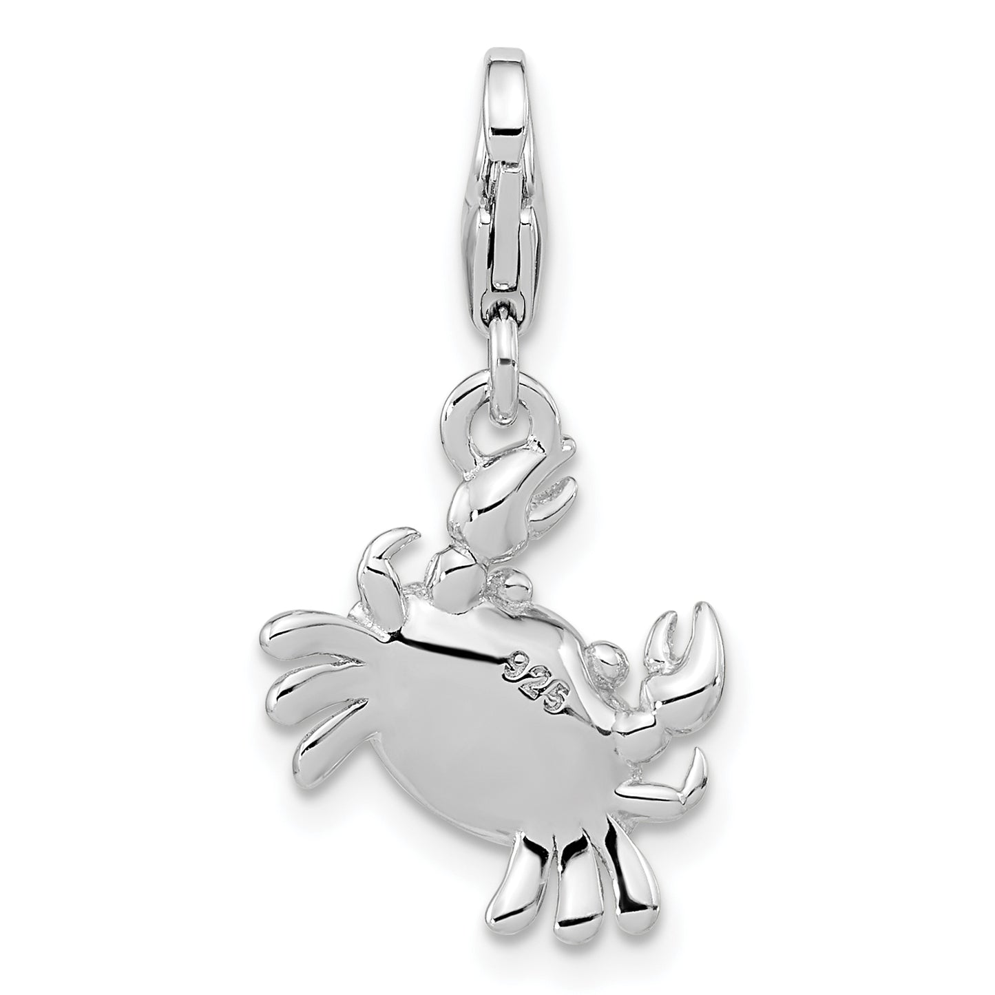 Sterling Silver Amore La Vita Rhodium-Plated Polished Glitter Enameled Crab Charm With Fancy Lobster Clasp