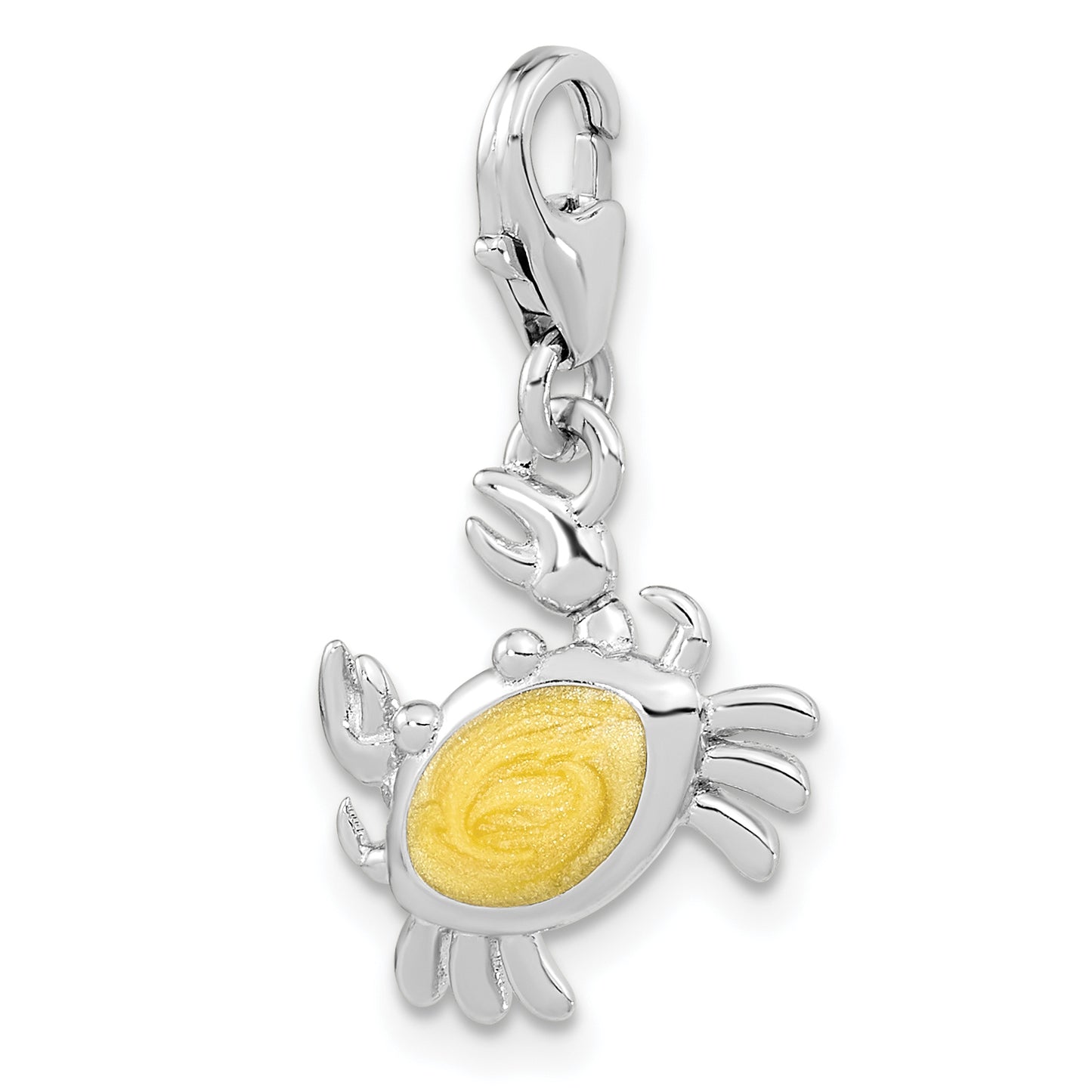 Sterling Silver Amore La Vita Rhodium-Plated Polished Glitter Enameled Crab Charm With Fancy Lobster Clasp