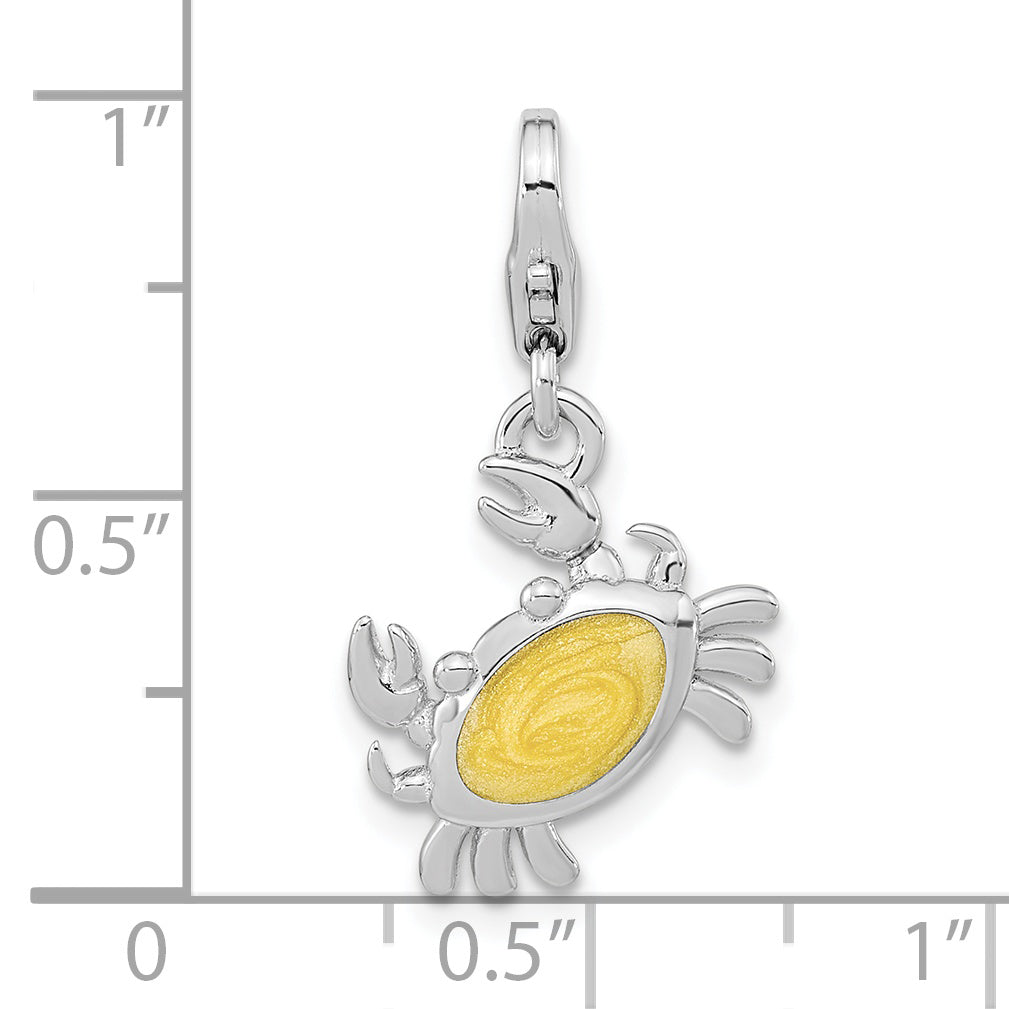 Sterling Silver Amore La Vita Rhodium-Plated Polished Glitter Enameled Crab Charm With Fancy Lobster Clasp