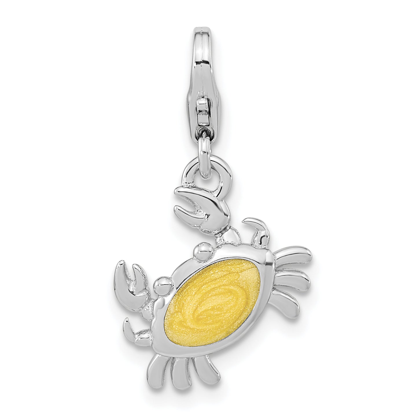 Sterling Silver Amore La Vita Rhodium-Plated Polished Glitter Enameled Crab Charm With Fancy Lobster Clasp