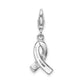 Sterling Silver Amore La Vita Rhodium-Plated Polished Stellux Crystal Pink Awareness Charm With Fancy Lobster Clasp