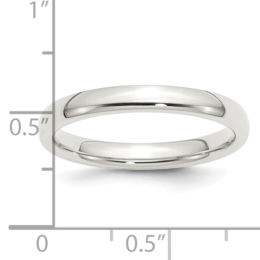 Sterling Silver Rhodium-Plated 3mm Comfort Fit Size 12.5 Band