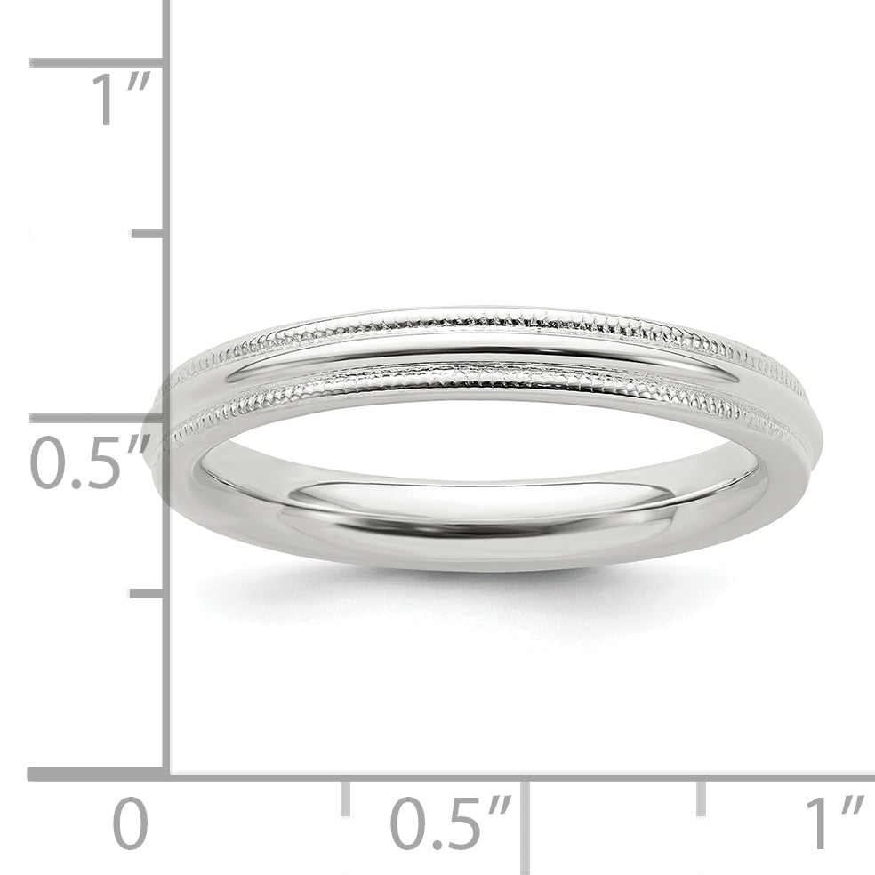 Sterling Silver 3mm Comfort Fit Half Round Milgrain Size 10 Band