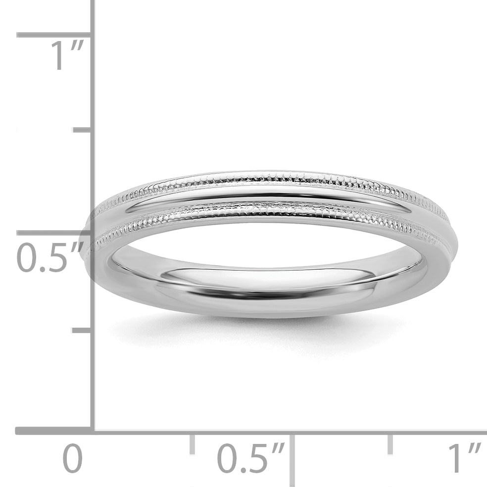 Sterling Silver Rhodium-Plated 3mm Comfort Fit Milgrain Size 12.5 Band