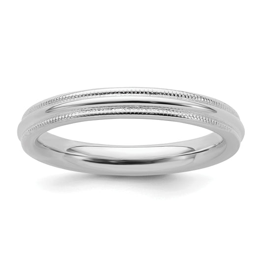 Sterling Silver Rhodium-Plated 3mm Comfort Fit Milgrain Size 12.5 Band