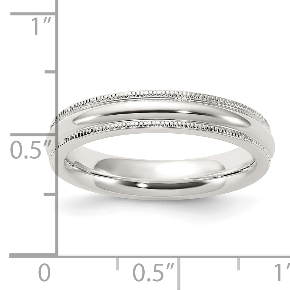 Sterling Silver 4mm Comfort Fit Half Round Milgrain Size 10.5 Band