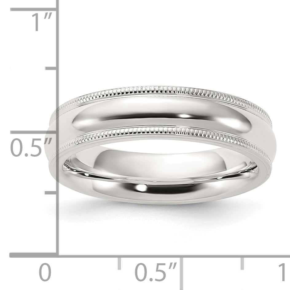 Sterling Silver 5mm Comfort Fit Half Round Milgrain Size 13 Band