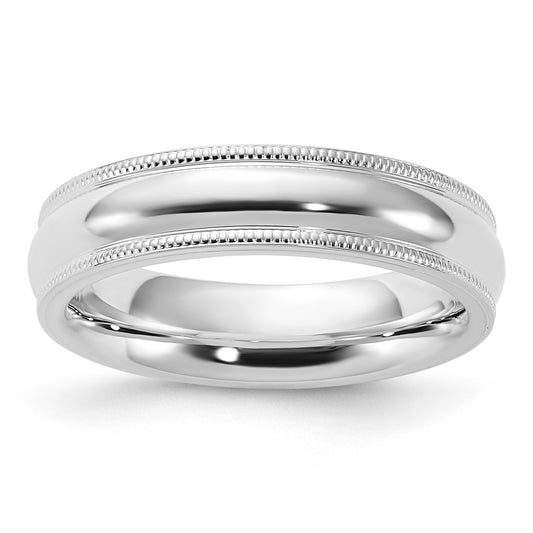 Sterling Silver 5mm Comfort Fit Half Round Milgrain Size 5 Band