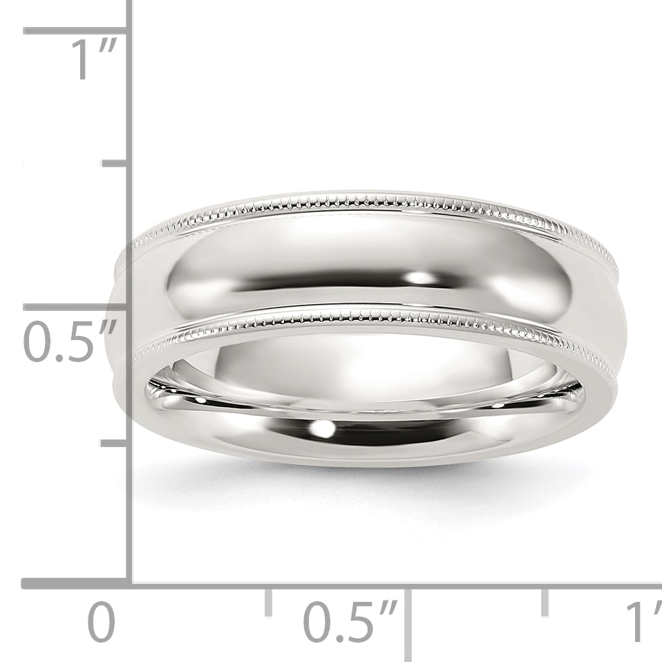 Sterling Silver 6mm Comfort Fit Half Round Milgrain Size 10 Band