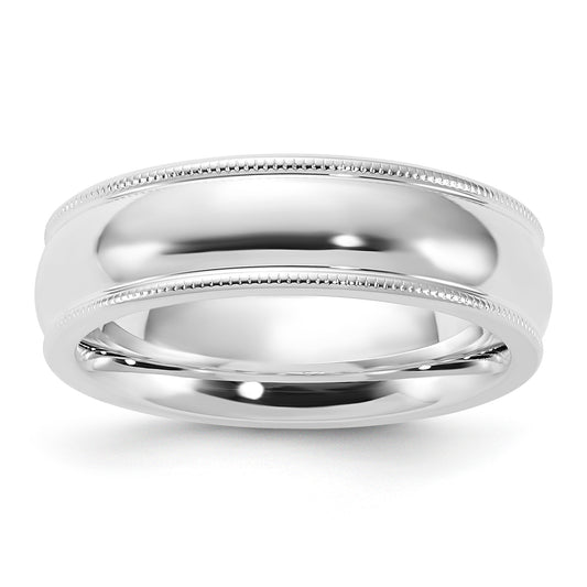 Sterling Silver 6mm Comfort Fit Half Round Milgrain Size 10 Band