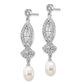 Sterling Silver Cheryl M Rhodium-Plated Teardrop Freshwater Cultured Pearl And Marquise-Cut/Brilliant-Cut Cz Post Dangle Earrings