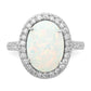 Sterling Silver Cheryl M Rhodium-Plated Cabochon Lab Created Opal And Brilliant-Cut Cz Oval Halo Ring