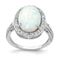 Sterling Silver Cheryl M Rhodium-Plated Cabochon Lab Created Opal And Brilliant-Cut Cz Oval Halo Ring