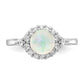 Sterling Silver Cheryl M Rhodium-Plated Cabochon Lab Created Opal And Brilliant-Cut Cz Ring