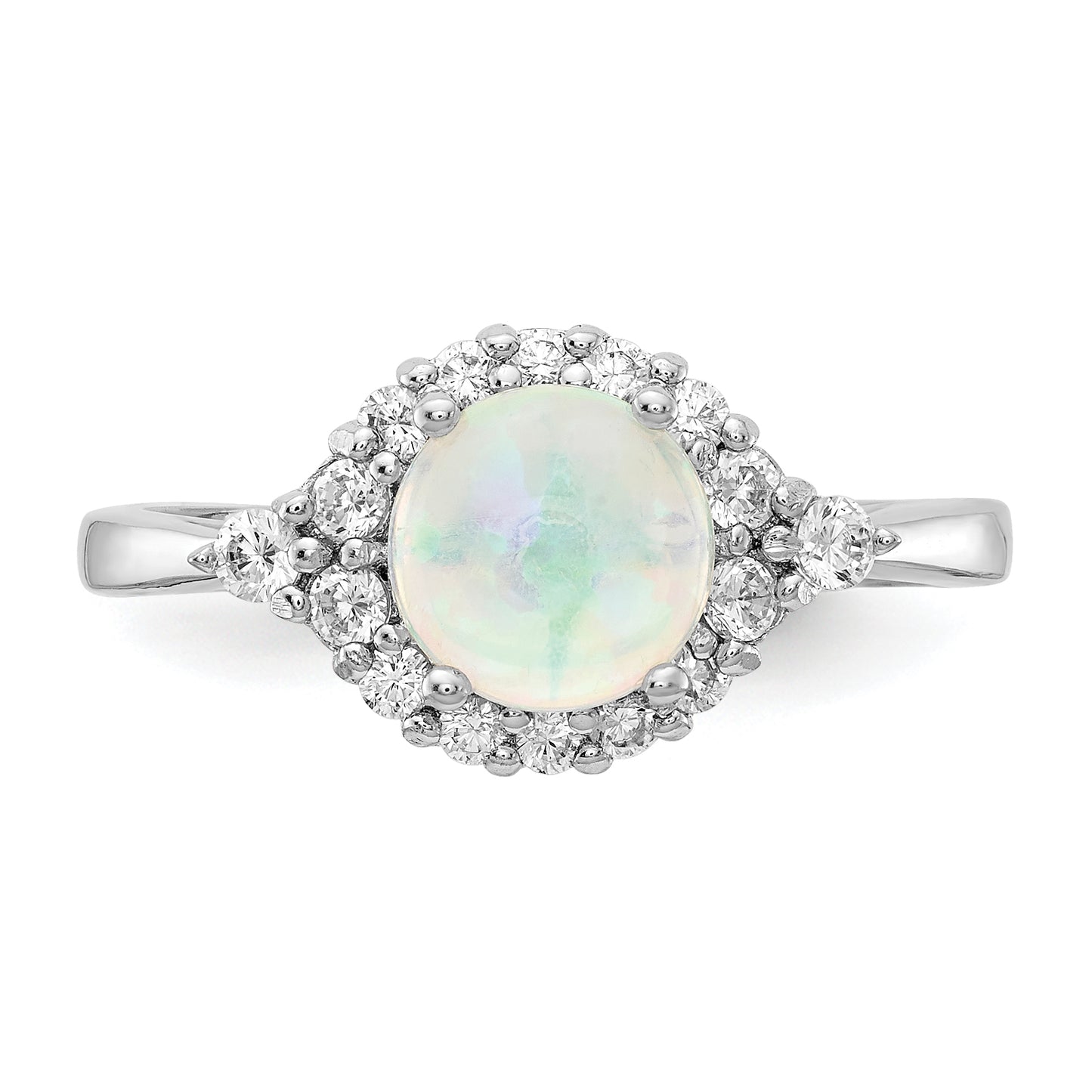 Sterling Silver Cheryl M Rhodium-Plated Cabochon Lab Created Opal And Brilliant-Cut Cz Ring