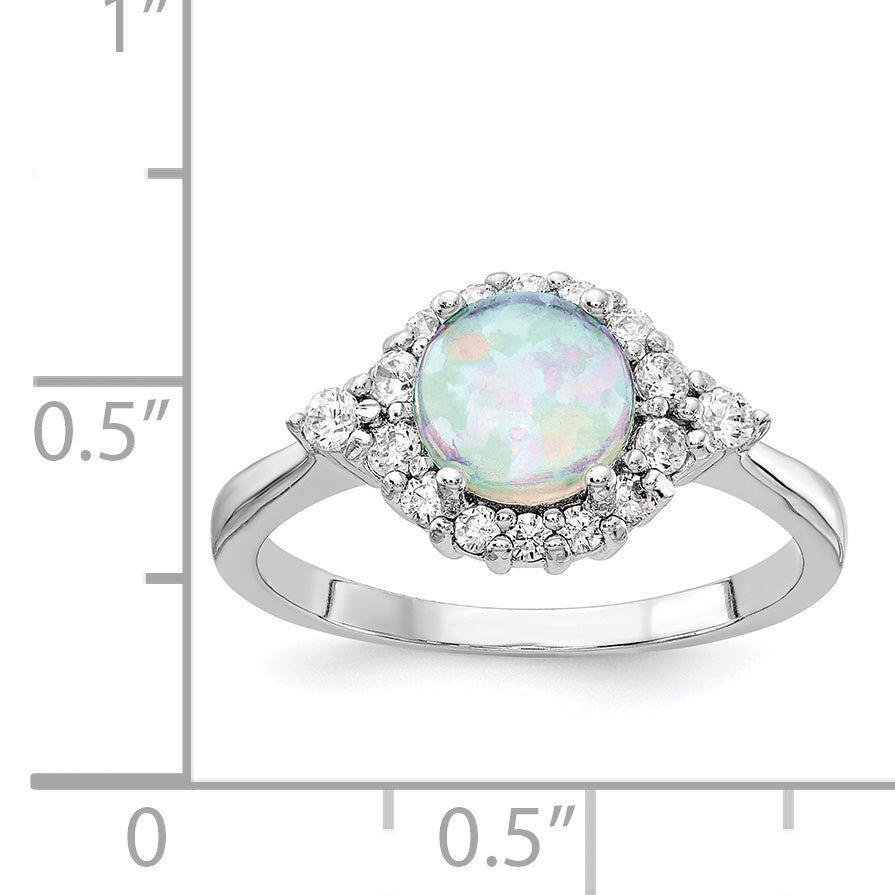 Sterling Silver Cheryl M Rhodium-Plated Cabochon Lab Created Opal And Brilliant-Cut Cz Ring