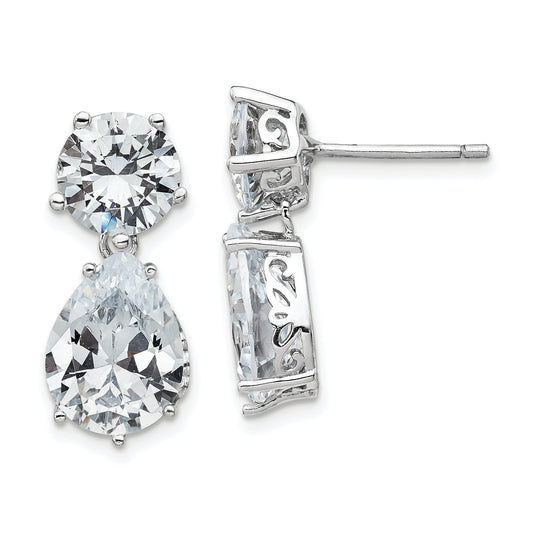 Sterling Silver Cheryl M Rhodium-Plated Brilliant-Cut Cz Round And Pear Shaped Post Dangle Earrings