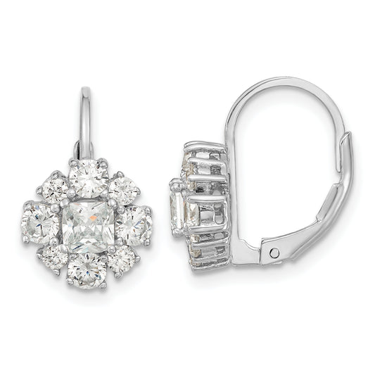 Sterling Silver Cheryl M Rhodium-Plated Princess-Cut And Brilliant-Cut Cz Leverback Earrings