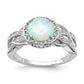 Sterling Silver Cheryl M Rhodium-Plated Cabochon Lab Created Opal And Brilliant-Cut Cz Woven Pattern Ring