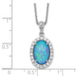 Sterling Silver Cheryl M Rhodium-Plated Cabochon Lab Created Blue Opal And Brilliant-Cut Cz Oval 18.5 Inch Necklace