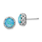 Sterling Silver Cheryl M Rhodium-Plated Cabochon Lab Created Blue Opal And Brilliant-Cut Cz Post Earrings