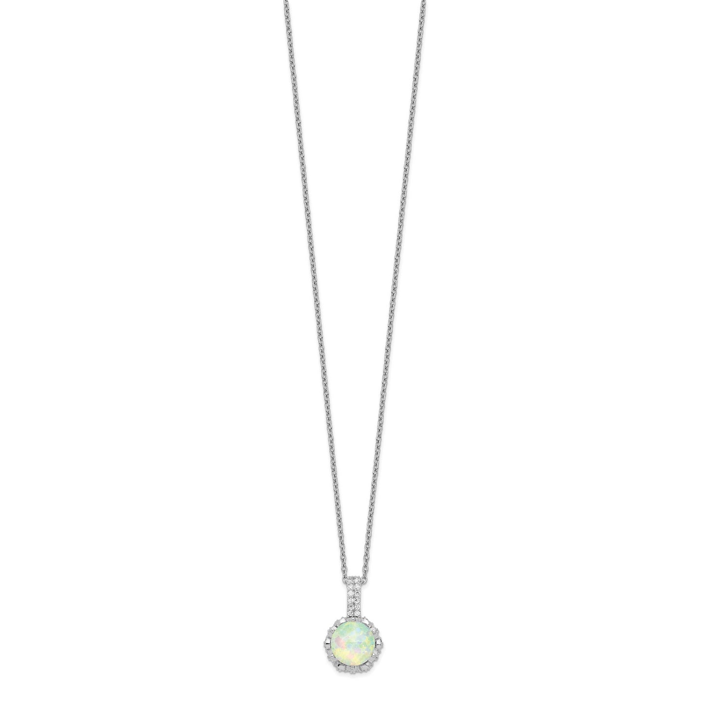 Sterling Silver Cheryl M Rhodium-Plated Cabochon Lab Created Opal And Brilliant-Cut Cz 18.5 Inch Necklace