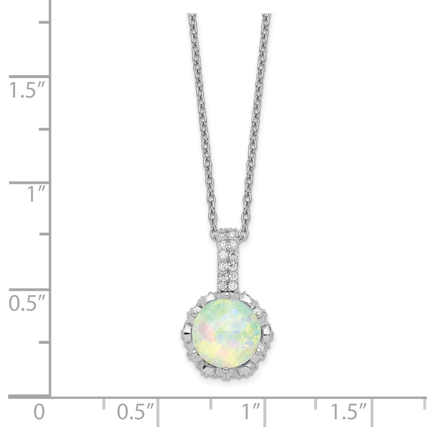 Sterling Silver Cheryl M Rhodium-Plated Cabochon Lab Created Opal And Brilliant-Cut Cz 18.5 Inch Necklace