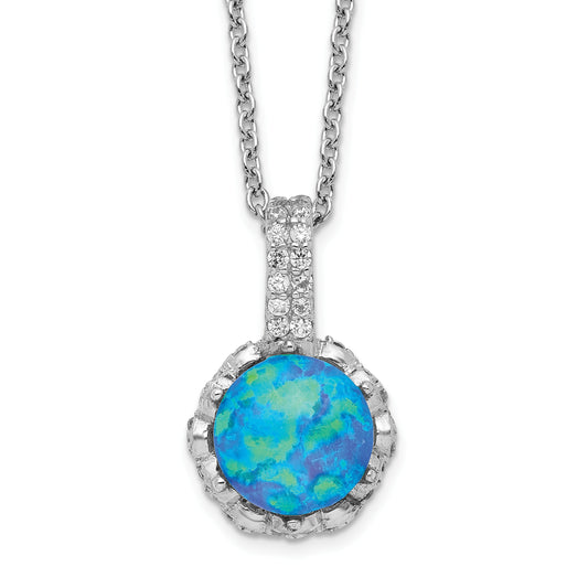 Sterling Silver Cheryl M Rhodium-Plated Cabochon Lab Created Blue Opal And Brilliant-Cut Cz 18.25 Inch Necklace