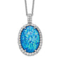 Sterling Silver Cheryl M Rhodium-Plated Cabochon Lab Created Blue Opal And Brilliant-Cut Cz Oval 18.5 Inch Necklace