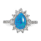 Sterling Silver Cheryl M Rhodium-Plated Cabochon Lab Created Blue Opal And Brilliant-Cut Cz Teardrop Shaped Ring